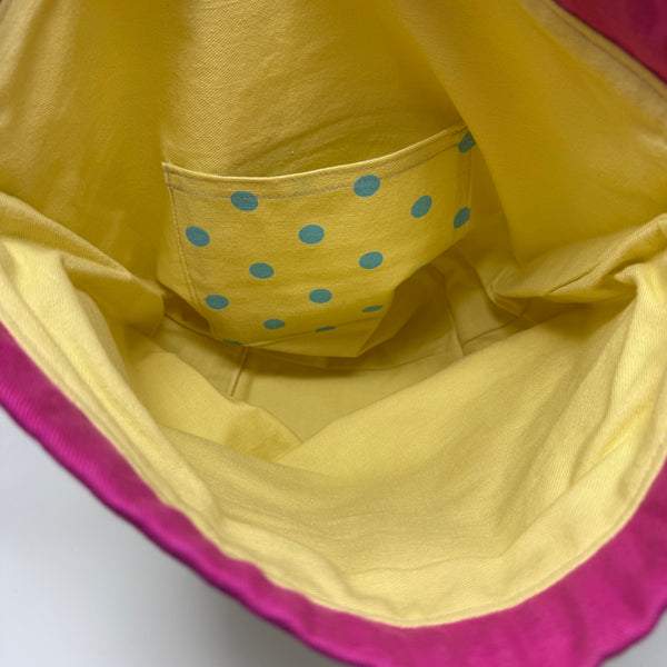 Medium Handmade Drawstring Project Bag – Bright Polka Dots