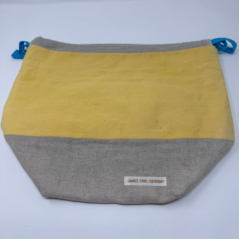 Large Handmade Drawstring Project Bag – Yellow Hand-dyed Cotton/Linen