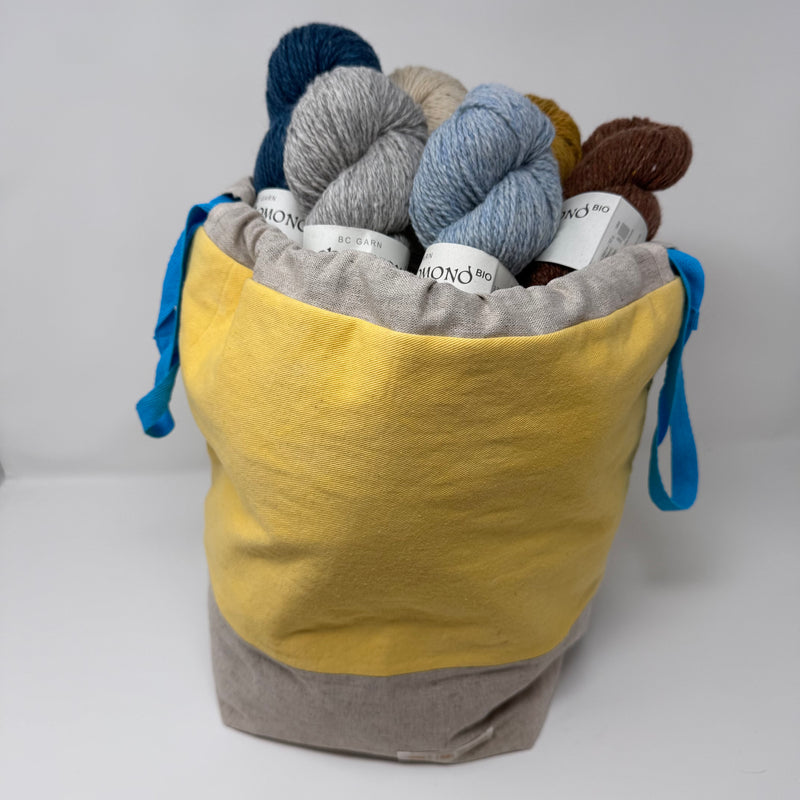 Large Handmade Drawstring Project Bag – Yellow Hand-dyed Cotton/Linen