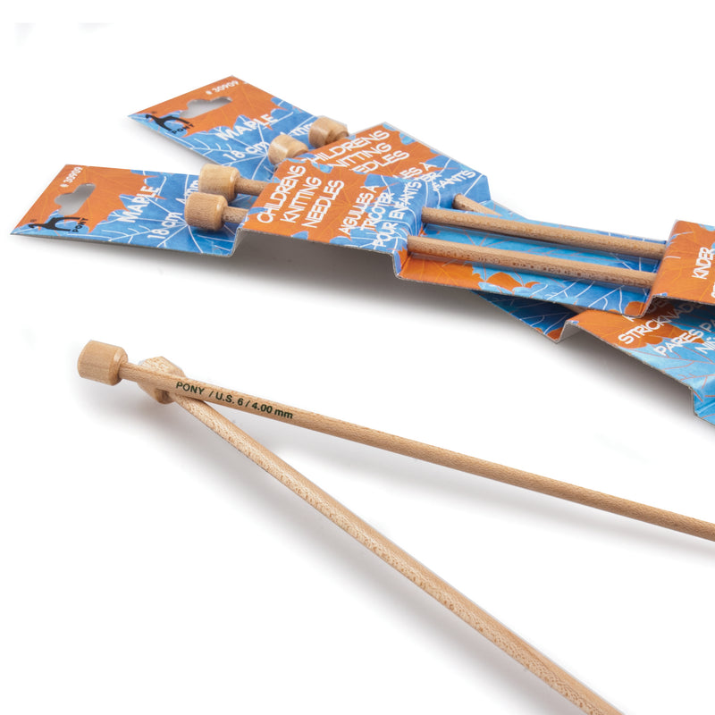 Pony 4mm x 18cm Kids Needles: Maple Wood