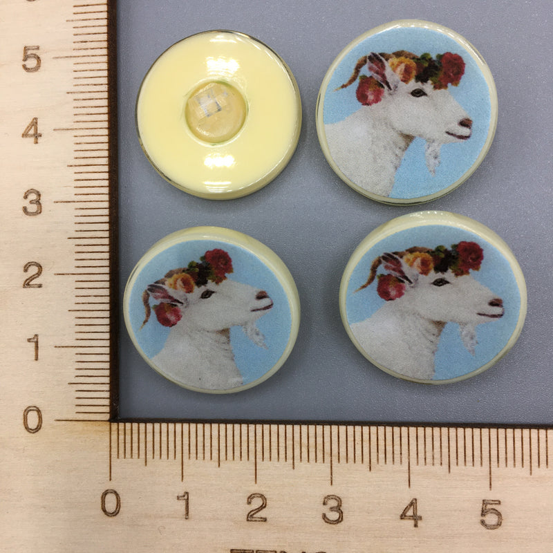 Floral Goat Button (Blue). B022